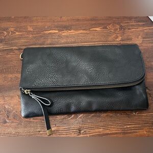 Charming Charlie Black Fold Over‎ Clutch Purse Chic Handbag.